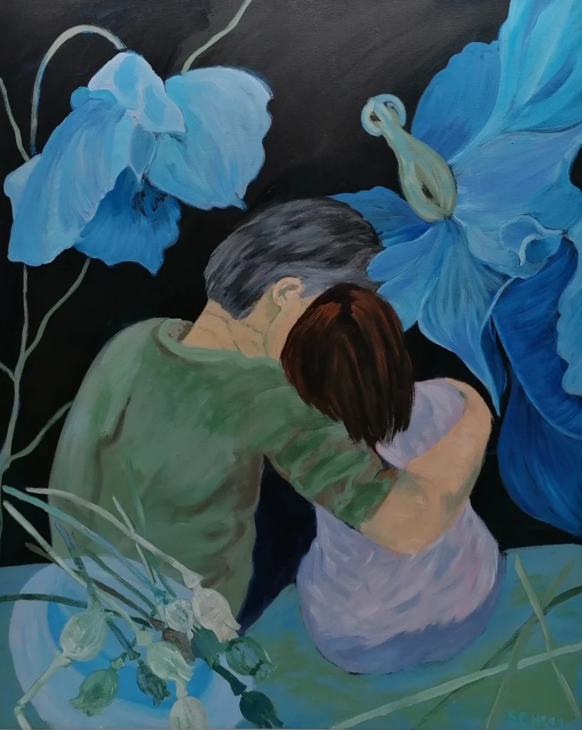 01 Sylvia Catharina Hess Erinnerung 2023 Zyklus Zerbrechliche Paradiese Acryl auf LW 100 x 80 cm