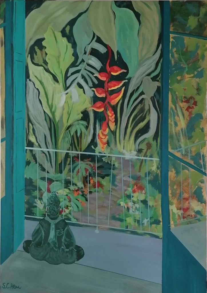 02 Sylvia Catharina Hess Meditation Zyklus Zerbrechliche Paradiese Serie Fensterblicke 2024 Acryl auf LW 92 x 65 cm