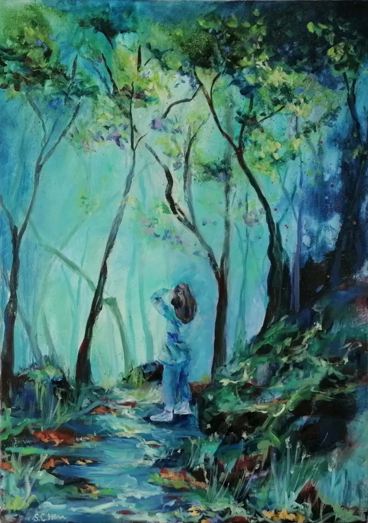S. C. Hess Schau und Lausche 20205Zyklus Zerbrechliche Paradiese Was der Wald erzählt 70 x 50 cm Kopie