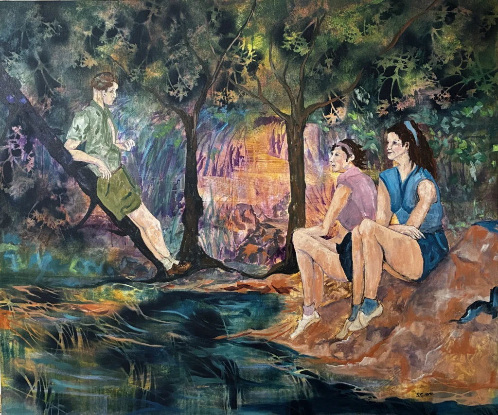 04 Sylvia Catharina Hess Wohin aber gehen wir Zyklus Zerbrechliche Paradiese Serie Memory Flashes 2025_26 Acryl auf LW 100 x 120 cm