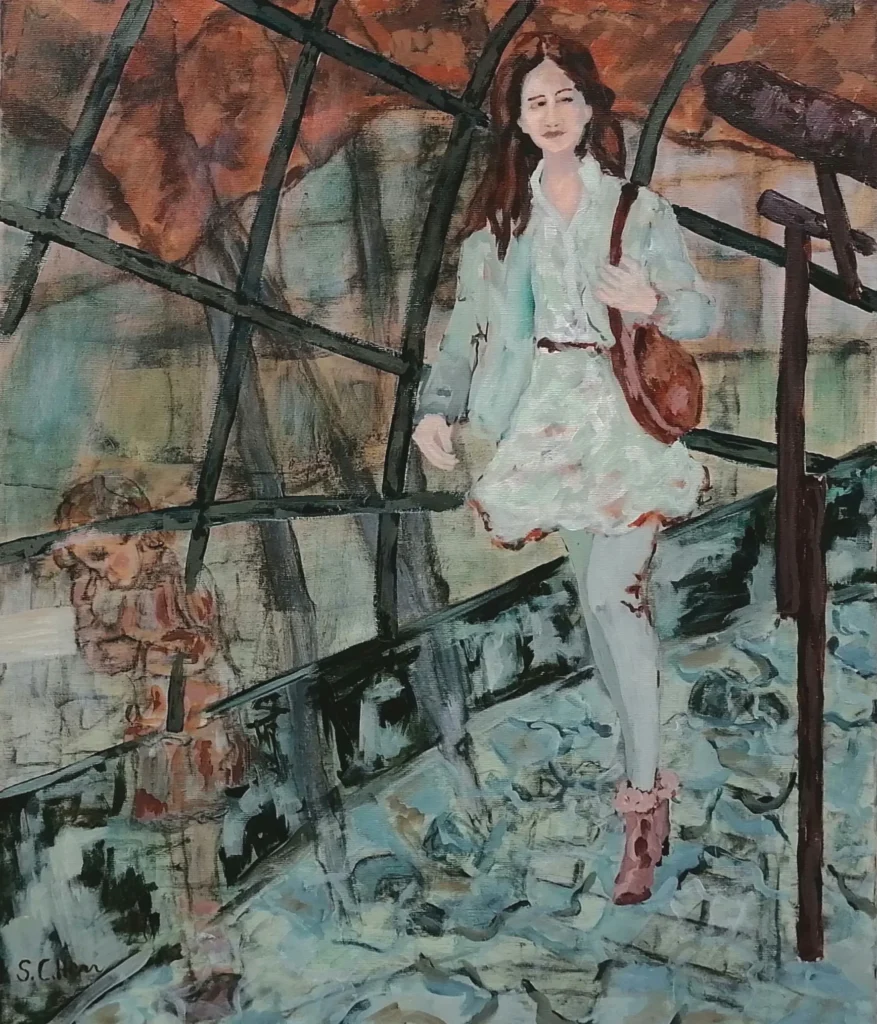 13 Sylvia Catharina Hess, Neuland, 2022, Zyklus _Tránsito_, Zeitenwende, Kohle und Acryl auf LW, 70 x 60 cm